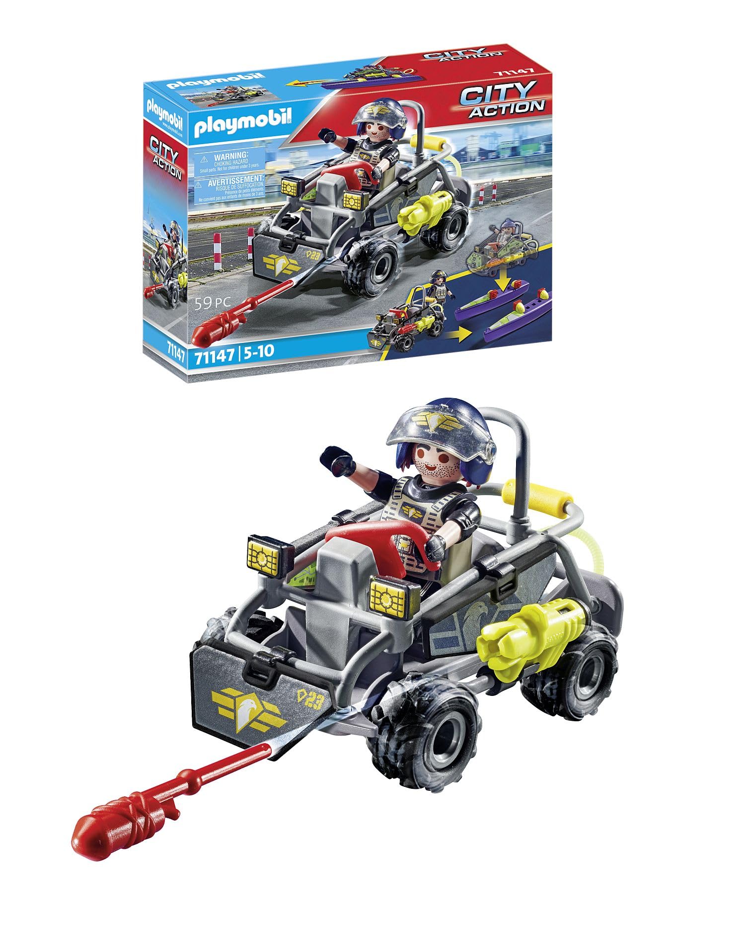 Playmobil 71147 City Action Tactical Multi-Terrain Quad, convertible SWAT speedboat, fun imaginative role-play, playset suitable for children ages 5+
