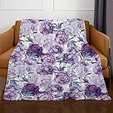 ANIOXCK Throw Blanket for Couch, 300GSM Warm Soft Cozy Flannel Blanket, Cute Blanket for All Seasons Bedroom Home Decor Gifts, Cute Purple Flowers 50x60 Inches