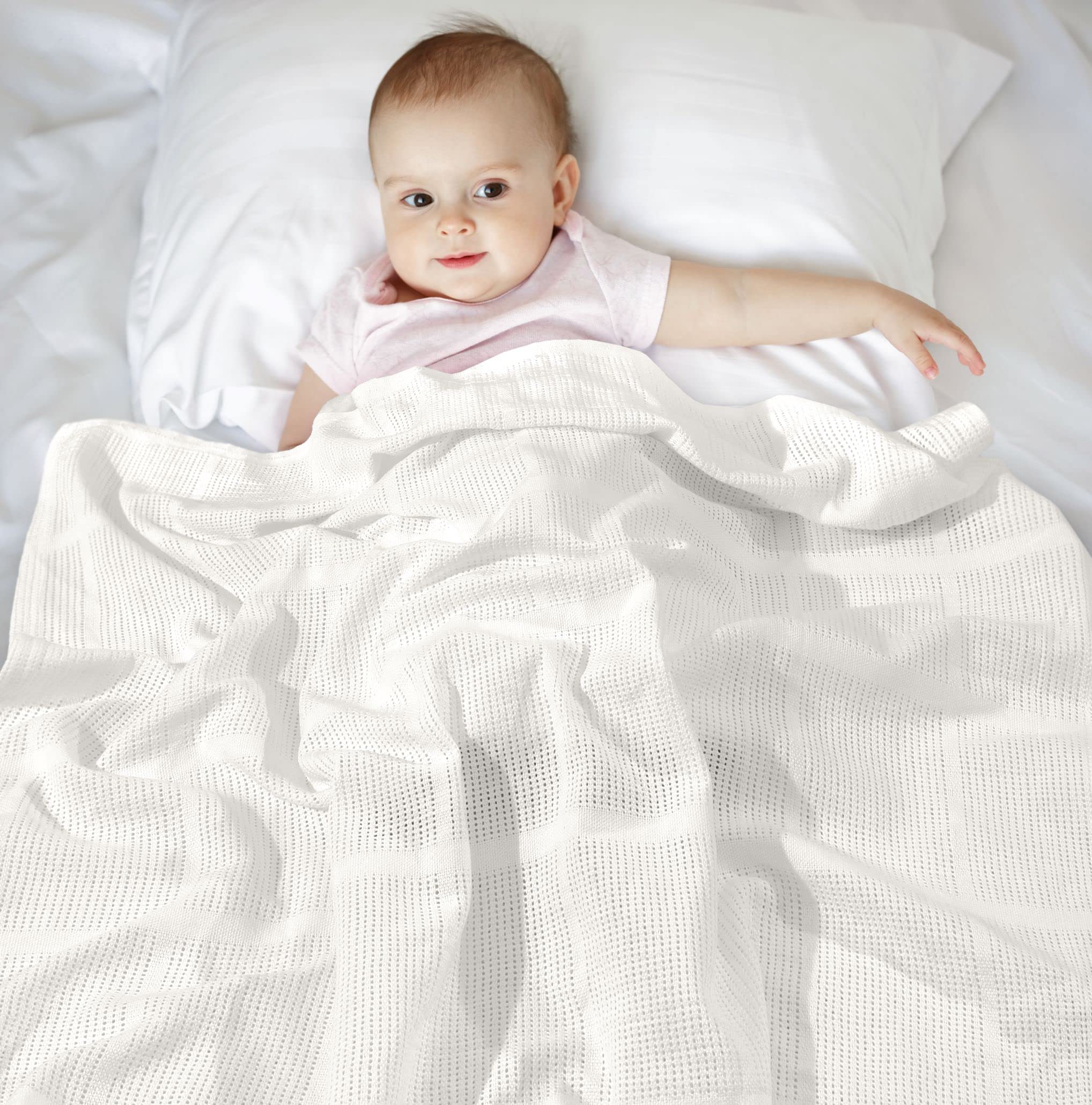 Sapphire Collection Cotton Cellular Baby Blanket Breathable Soft 100% Cotton Cellular Baby Blankets for Pram/Travel/Moses Basket, Cots, Pushchairs One Size 75 x 95 cm (White) — image 1