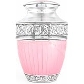 ALPHA Living HOME Cremation Urns for Human Ashes - Adult Metal Urn for Men or Women up to 200lbs - Handcrafted Memorial Burial Container - Suitable for Funeral or Display (Pink Silver)