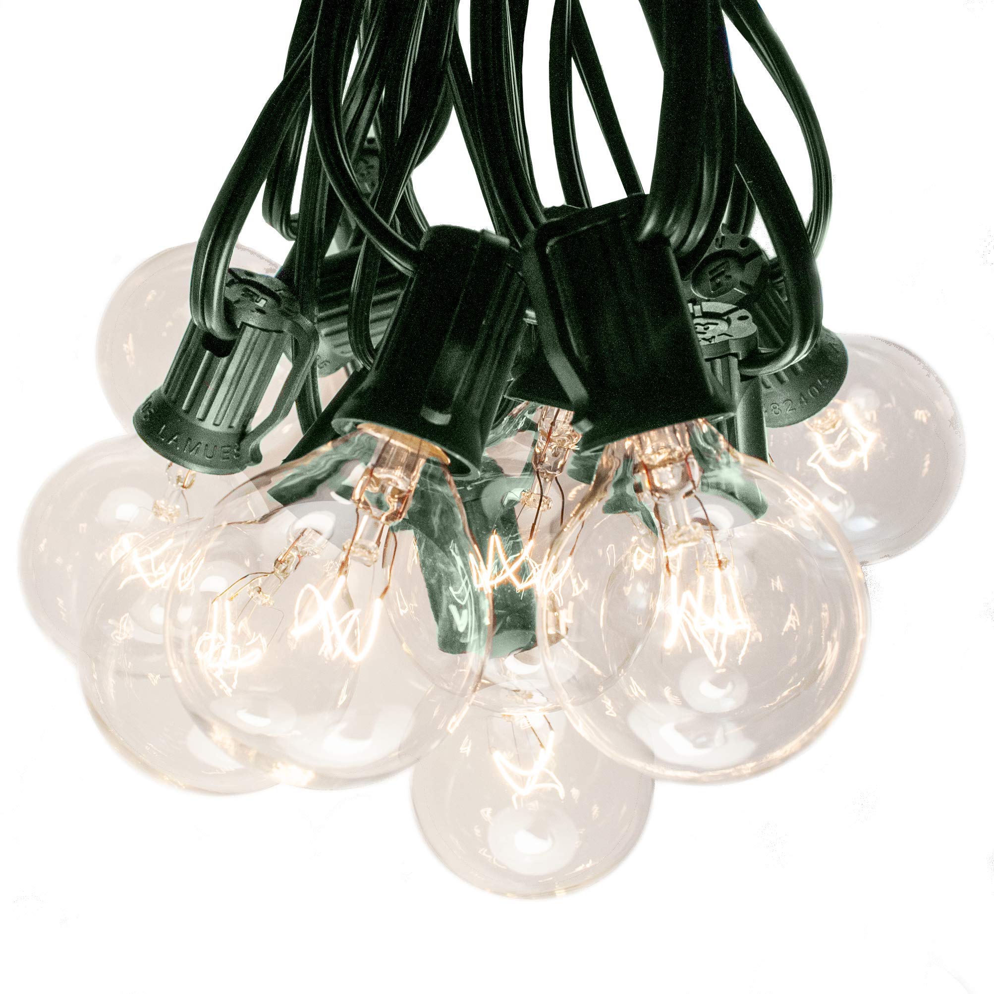 50 Foot G40 Globe Patio String Lights with Clear Bulbs (Green Wire) by