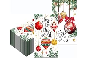 40Pcs Christmas Paper Napkins 4.3x7.9 Joy to The World Disposable Decorative Guest Towels 2 Festive Ornament Christmas Balls 