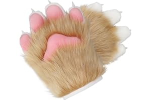 BNLIDES Cosplay Animal Cat Wolf Dog Fox Paws Claws Gloves Fursuit Paws Accessories for Adults (Khaki)