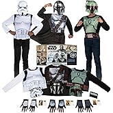 Star Wars The Mandalorian Child Halloween Costume Dress-Up Box - Tops, Gloves, Masks, and ID Cards of The Mandalorian, Boba Fett and Stormtrooper - Size M (8-10) Multi