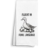 MONALET Funny Duck Kitchen Towels Gifts Decorative, Farmhouse Duck Gifts for Women Dish Cloths Tea Towel, Fluent in Fowl Language Bathroom Kitchen Dishcloths Hand Towel Decor 16x24
