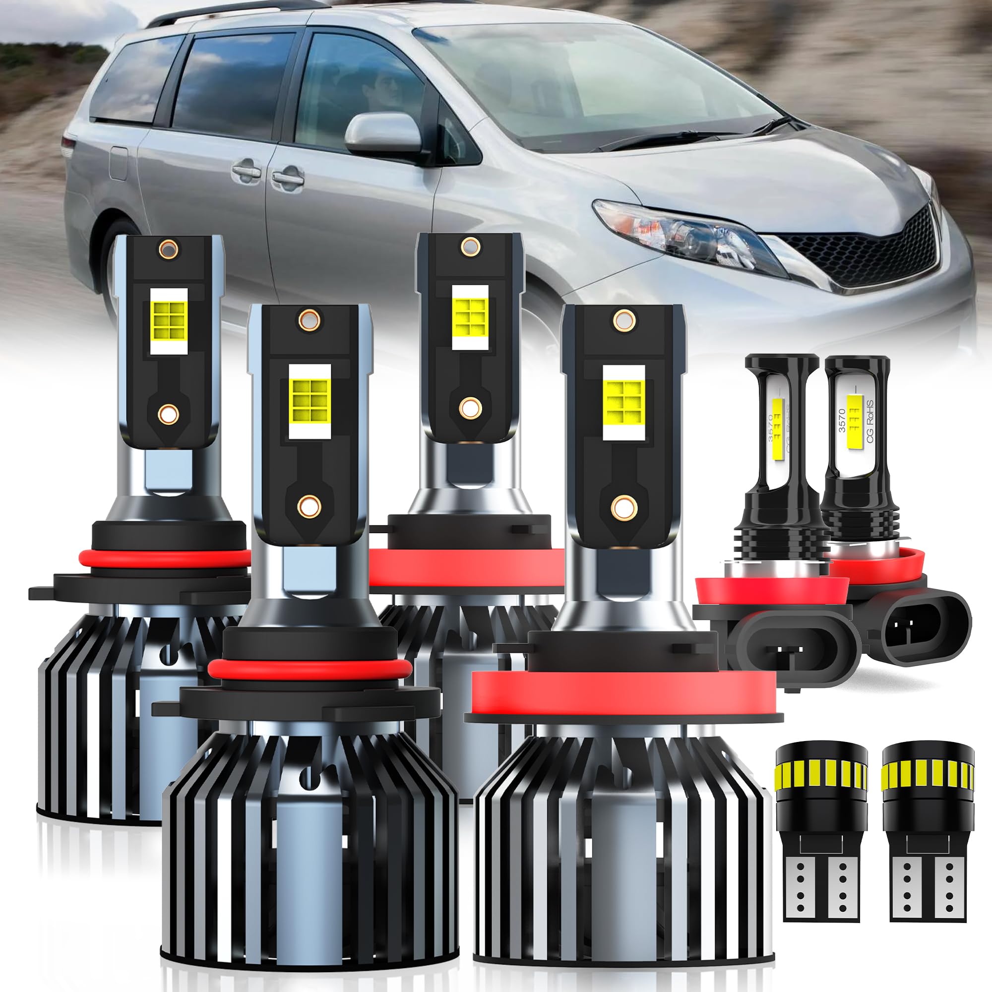 Photo 1 of AMXTOBUB For 2011-2020 Toyota Sienna light Bulbs, 9005 High Beam H11 Low Beam H11 Fog Light License Plate Lights Combo, 8PCS