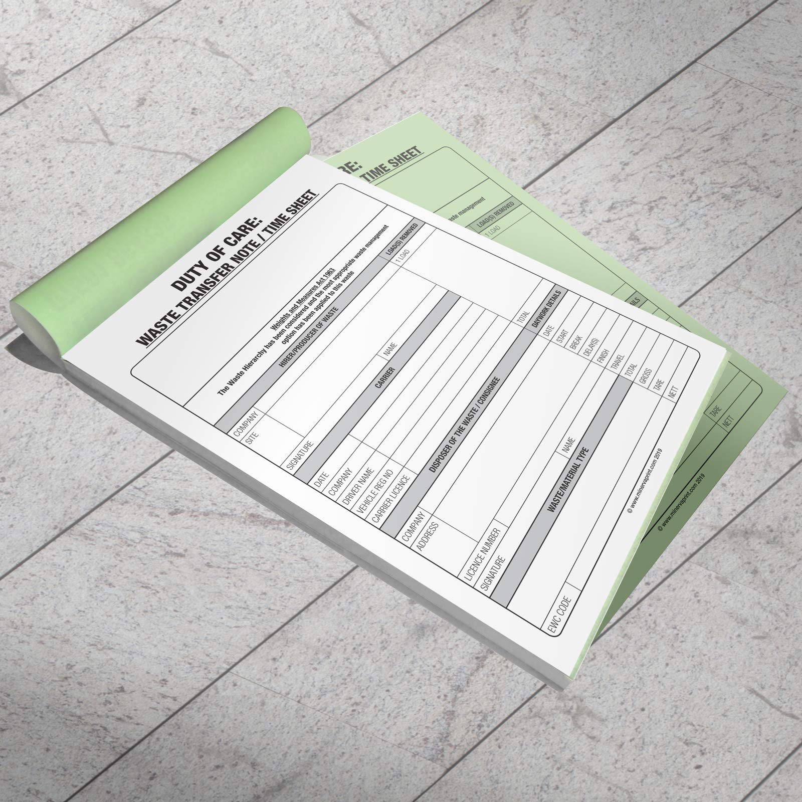 Duty of Care Waste Transfer Note Pad - Duplicate Carbonless Book - Timesheet - Pack of 1 A5