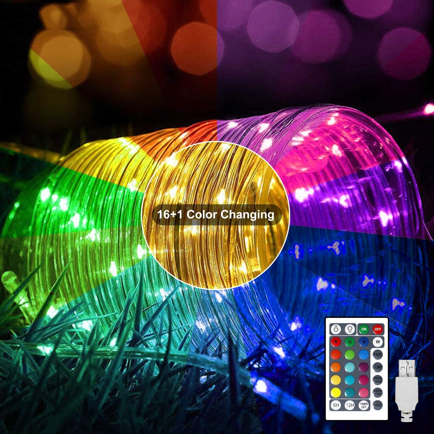 10M Rope Lights RGB Outdoor Tube Light 16 Colors Changing Christmas