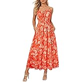 GRACE KARIN Womens Summer Clothes 2026 Boho Floral Maxi Long Dresses Spaghetti Straps Casual Beach Sundress with Pockets