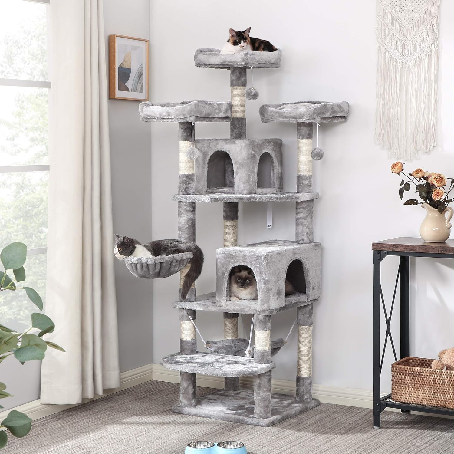 BEWISHOME Cat Tree 66.3 Inch Multi-Level Large Cat Tower with Plush Top Perches, Sisal Scratching Post Cat Play house Kitty Activity Center MMJ14L : Pet Supplies