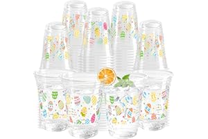 KOPOOEOE 100 Pcs Easter Plastic Cups, 16 Oz Colorful Eggs Disposable Clear Party Cups for Spring Easter Party Decoration Supp