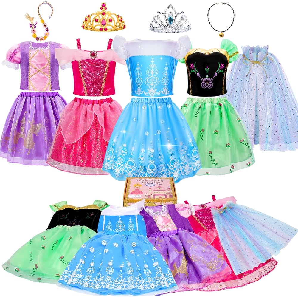 MELAND Princess Costume Set for Girls 4 Dresses 4 Accessories Age 3-8
