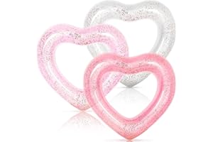 Whaline 3Pcs Inflatable Heart Pool Float Swim Heart Shaped Pool Rings Float Loungers Tube for Summer Swimming Pool Beach Bachelorette Party