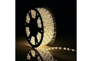 Buyagn 100Ft Warm White LED Rope Lights, 110v Waterproof Indoor/Outdoor String Lights, Cuttable, 1080 LEDs Rope Lights for Outside, Garden, Patio, Deck, Halloween and Christmas Decorations