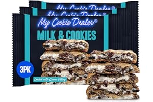 My Cookie Dealer Soft Baked Cookies, Milk & Cookies (3-Pack, 4oz Cookie) - Oreo Batter with Chocolate Chips & Chunks, filled with Vanilla Creme - Individually Wrapped Travel Snacks