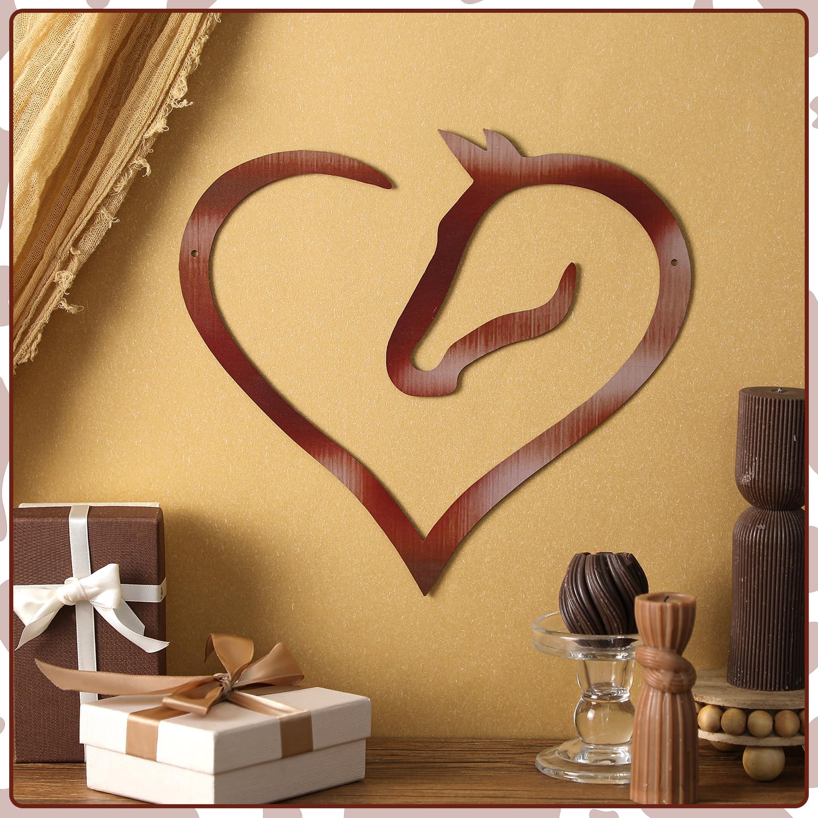 View 1 of ***MINIR DAMAGE (BENT )**** Zhengmy Metal Horse Heart Sign Decor for Art Wall Horse Head Western Room Decor Metal Hanging Pediments Decorative Hanging Ornaments for Home(Antique Copper)