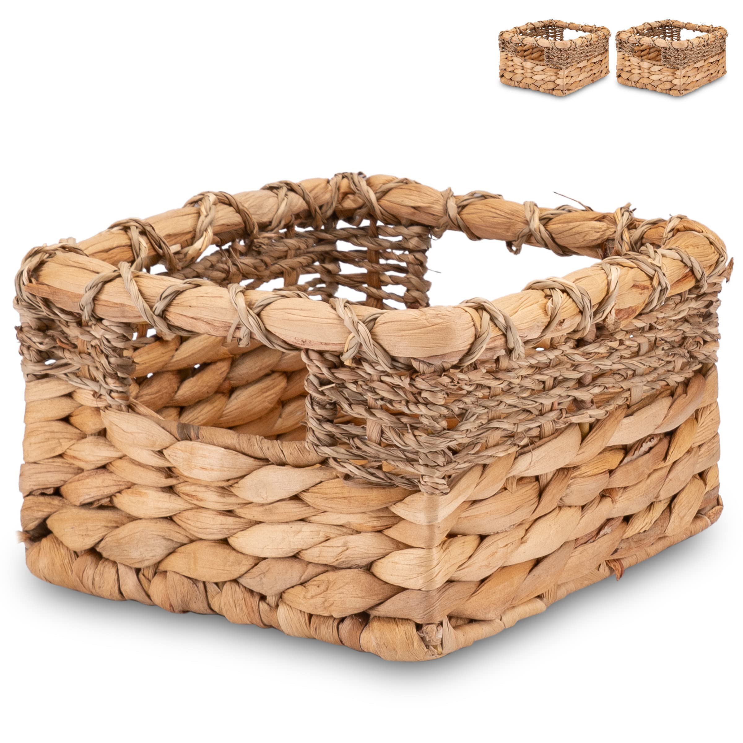 Decorasian Basket Storage Small - Baskets Braided from Water Hyacinth & Seagrass - Bathroom Storage - Bathroom Storage Basket - Set of 2 x XS