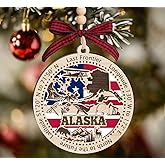 BurkeDesign Alaska State Wooden Ornament - States Christmas Ornaments - Ak State - Moving to Alaska Gift - First Christmas to Ak - 2 Layer Ornament Wooden 4Inch