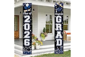 Blue Graduation Decorations 2026, Graduation Banner Congrats Grad Porch Banner for Any Schools or Grades 2026 Graduation Part
