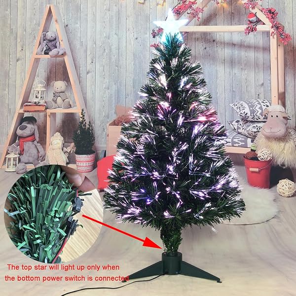 3FT FIBER OPTIC GREEN CHRISTMAS TREE ARTIFICIAL TREE WITH STAND,PRE-LIT FULL XMAS TREE WITH TOP STAR PERFECT FOR INDOOR HOLIDAY DECORATION
