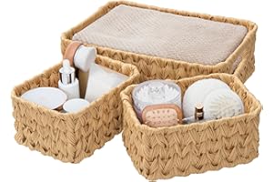 GRANNY SAYS Wicker Storage Baskets for Shelves, Pack of 3 Woven Baskets Storage Organization, 1 Large Wicker Basket and 2 Sma
