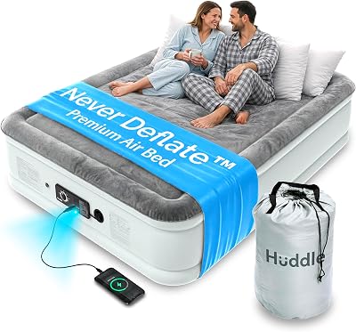 Huddle Never Deflate Luxury Double Air Bed with Built In Pump 135x190cm