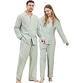 U2SKIIN Couple Pajama Sets, Soft Cotton Button-Down Striped Pajamas for Men and Women Long Sleeve Sleepwear with Pockets