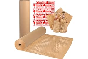 GZGDLJQ Honeycomb Packaging Paper, 15" x 135' Packing Paper Recyclable Moving Supplies Bubble Cushion Wrapping Paper Packing for Dishes Shipping Protective Roll for Protecting Fragile Items