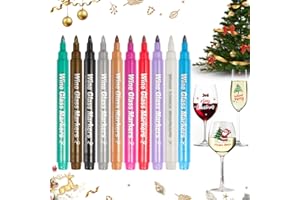 Adanluxe Metallic Wine Glass Markers, 10PCS Food Grade Non-Toxic Window Markers for Glass Washable, Premium Paint Pens Used on Car Window, Mirror, Ceramic, Black Scrapbook, Rock and Wood, Christmas