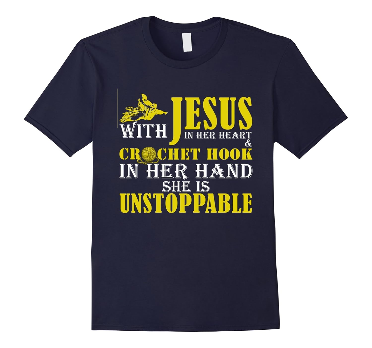 With Jesus in her Heart and Crochet Hook in her hand shirt-Rose