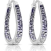 Savlano 14K White Gold Plated Inside Out Crystal Hoop Earrings For Women Comes With Savlano Gift Box