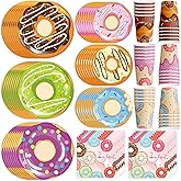 Donut Party Supplies, Summer Two Sweet Tableware Set Grow Up Dessert Cake Plates Donut Napkins Cups for Baby Shower Girls Birthday Sweet 1st & Two Sweet Themed Party Supplies,Serve 30