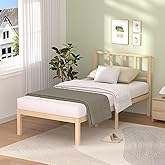 Bamboonova Twin Bed Frame with Headboard 14" Bamboo Wood Platform Beds with Non-Slip Slats Support, Under-Bed Storage, Heavy Duty Bed No Box Spring Needed 8 Sturdy Legs Noise Free, Natural