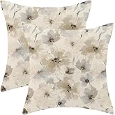 Sorktse Beige Floral Pillow Covers 18x18 Inch Set of 2 Vintage Beige Yellow Floral Throw Pillows Spring Summer Flower Pillowcases Outdoor Decor Linen Cushion Covers for Couch Sofa