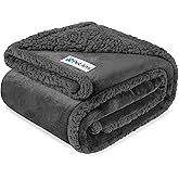 PetAmi Waterproof Dog Blanket for Medium Large XL Dog Puppy Cat Throw for Couch Cover Leakproof Protection, Sherpa Fleece, Reversible Soft Washable 80x60 Gray Gray
