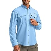 Men's Sun Protection Fishing Shirts Long Sleeve Travel Work Shirts for Men UPF50+ Button Down Shirts with Zipper Pockets