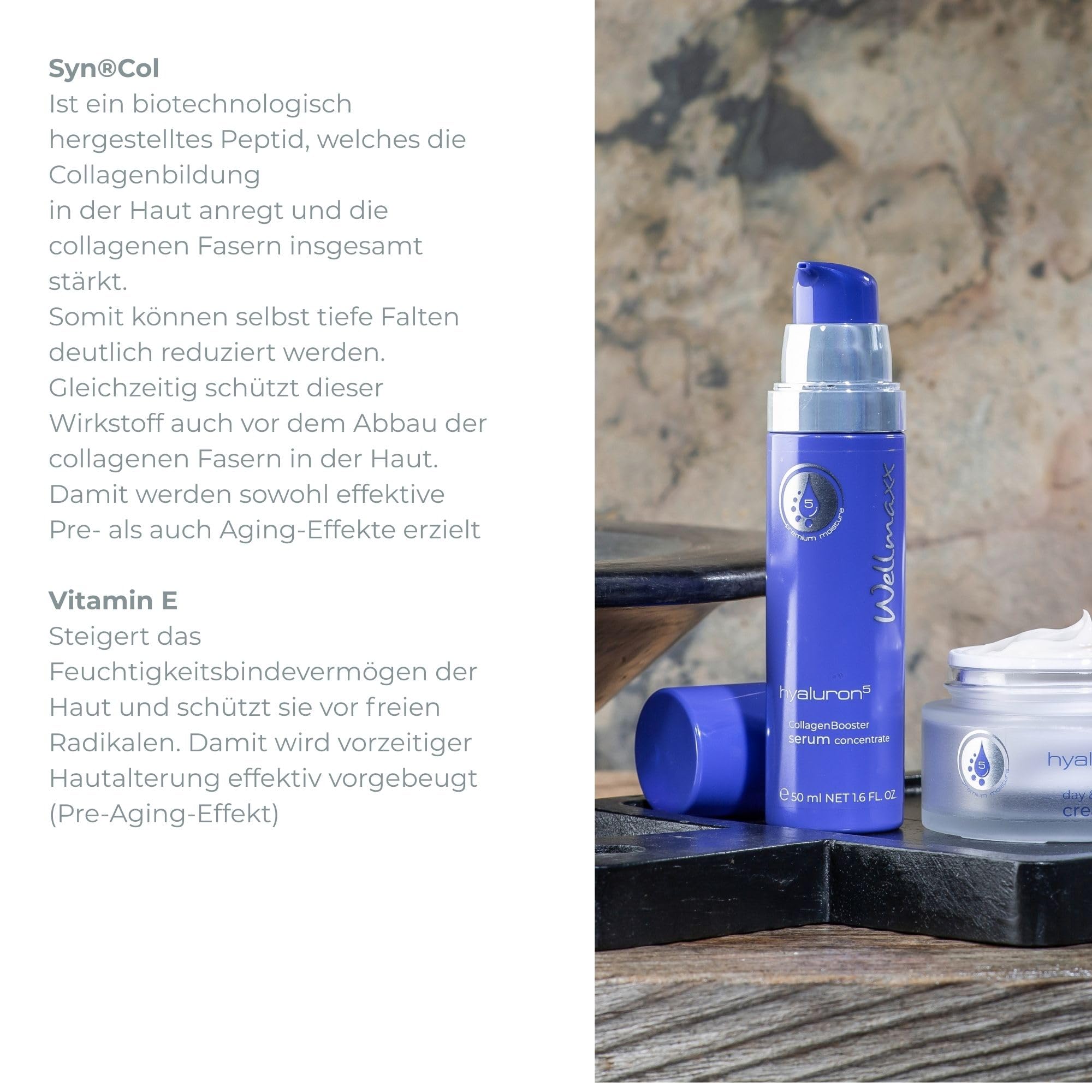 WELLMAXX® hyaluron⁵ CollagenBooster serum concentrate l leichtes 5-fach hyaluron Serum l Feuchtigkeit & Straffheit l Anti Aging l alle Hauttypen l Made in Germany l Dermatest „sehr gut“* l 50 ml 5