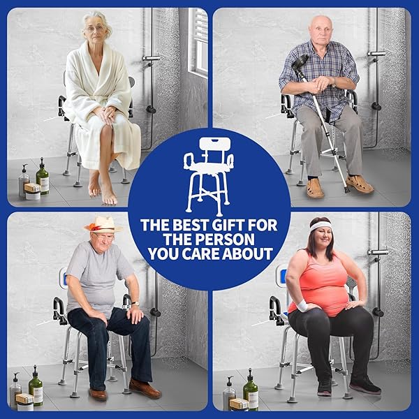 360° SWIVEL SHOWER CHAIR WITH ARMS AND BACK, HEAVY DUTY 500 LBS BARIATRIC BATH BENCH FOR SENIORS ELDERLY DISABLED ADULTS, UPGRADED ADJUSTABLE HEIGHT SHOWER STOOL FOR INSIDE SHOWER STALL,BIG