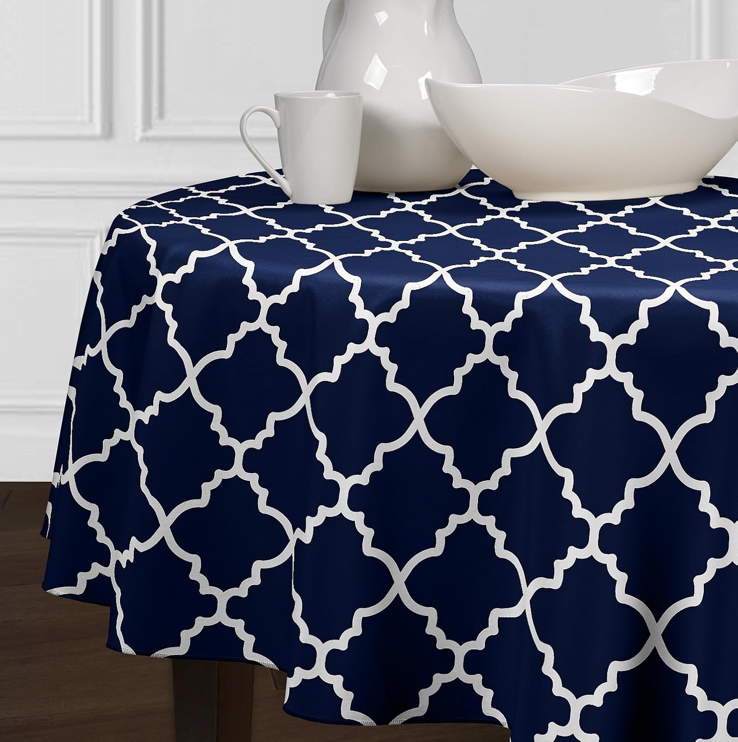 Best white and blue round table cloth