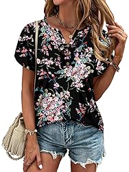 KISSMODA Women's Tunic Tops Casual V Neck Short