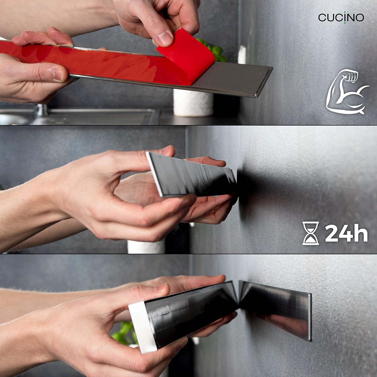 CUCINO Magnetic Knife Holder for Wall, 40cm (16") incl. Self Adhesive Magnetic Strip - Image 5
