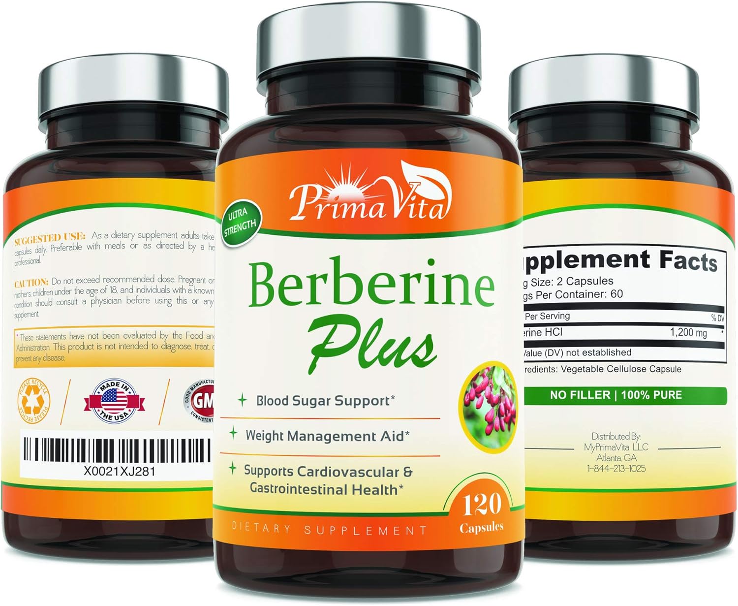 Berberine Plus, 1200mg,100 Pure, Ultra Strength, 60 Day Supply, 120