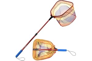 YVLEEN Kids Fishing Net for Lakes - Minnow Nets for Kids - Aluminum Collapsible Telescopic Fishing Pole Handle and Nylon Mesh Small Fishing net - Butterfly Nets for Kids Outdoor Playing