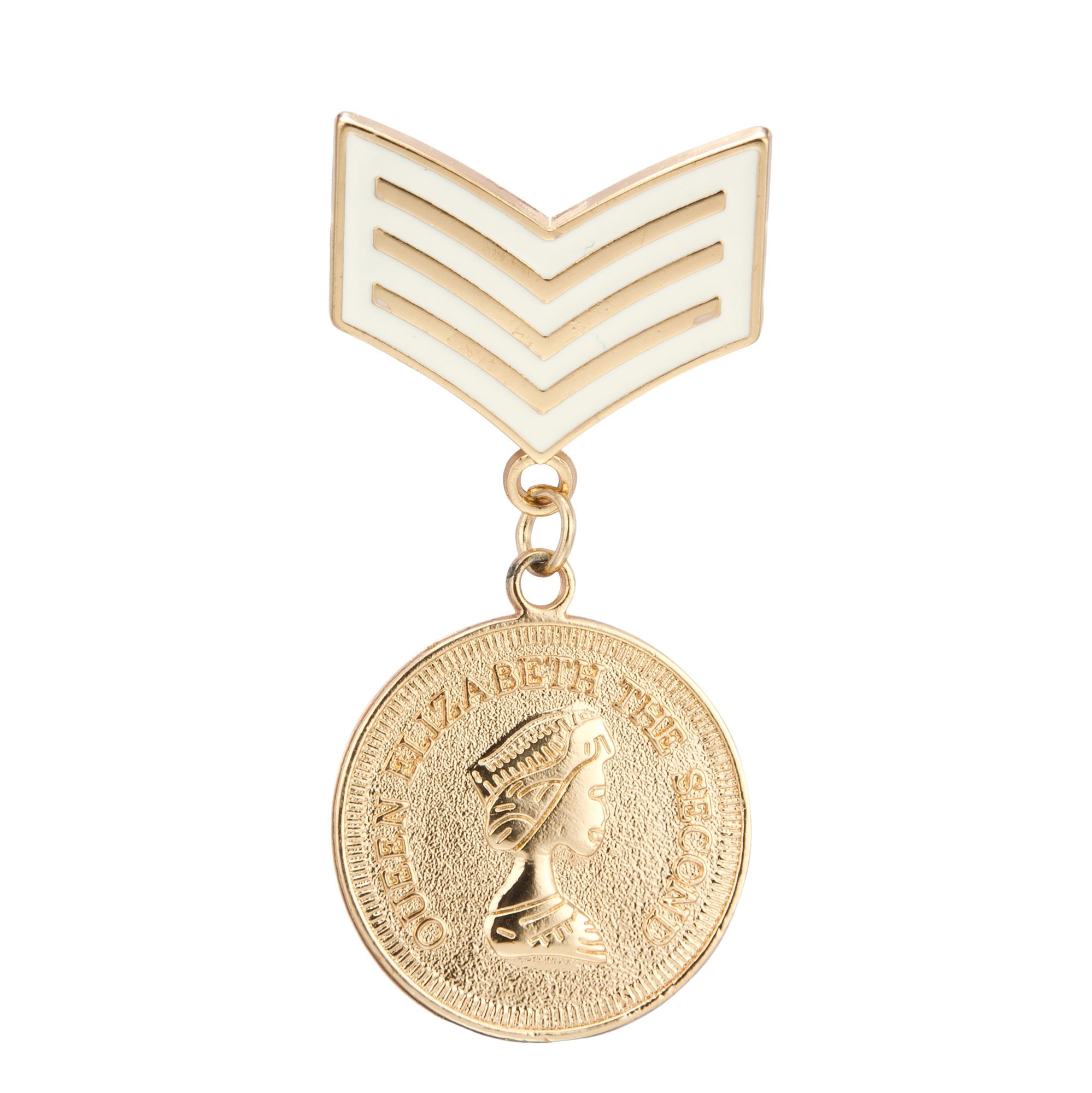 Knighthood Queen Elizabeth Honorary White & Gold Lapel Pin Golden Badge Coat Suit Wedding Gift Party Shirt Collar Accessories Brooch for Men