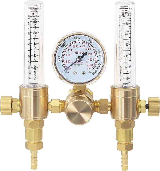 RX WELD Dual Output Argon Regulator Flow Meter Mig Tig 060CFH CGA580 Inlet 5/"8 UNF18RH Outlet