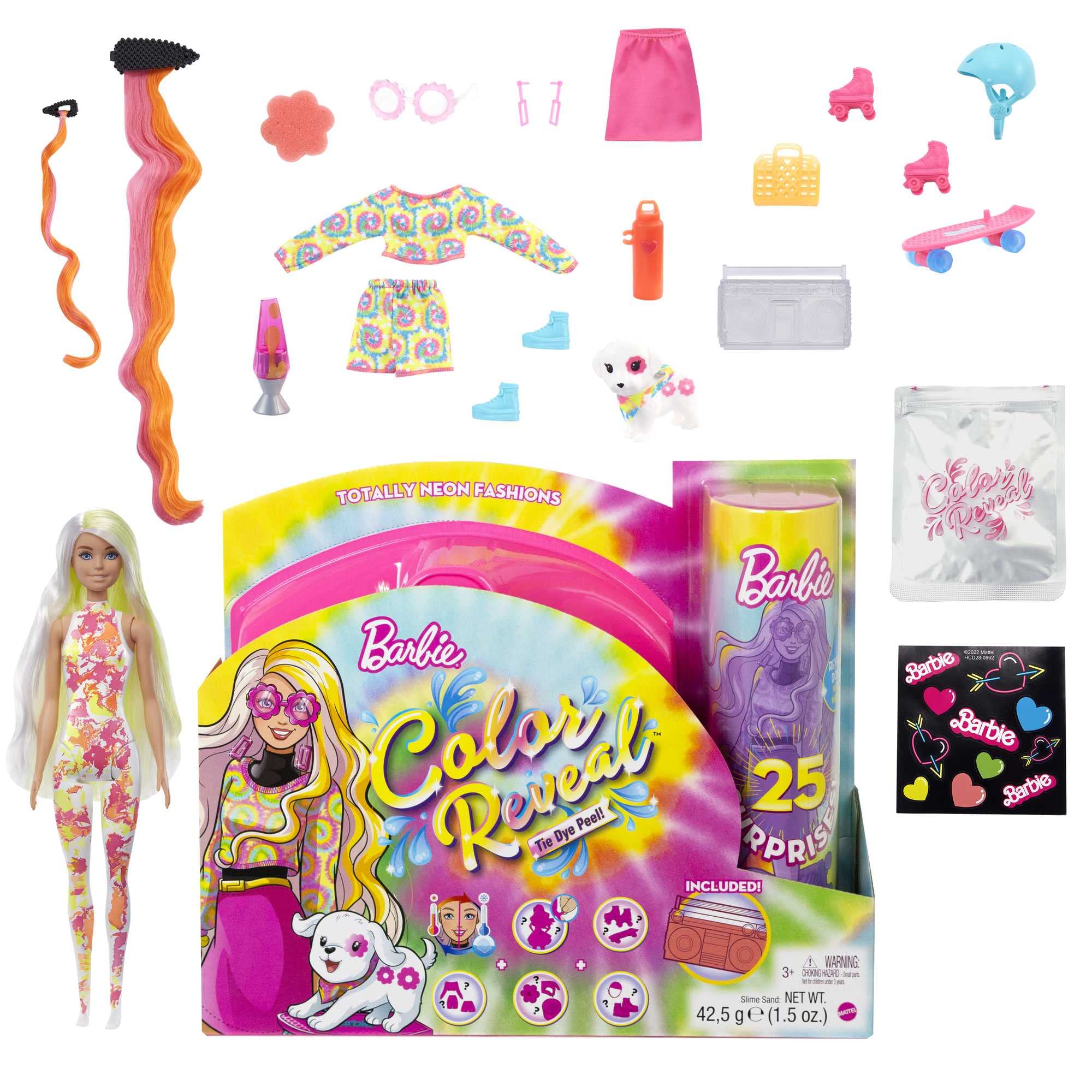 Barbie Color Reveal Totally Neon Fashions Doll with Yellow-Streaked Platinum Hair & 25 Surprises Including Color Change, Gift for Kids