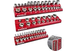 EACELIY 3Pcs 1/2", 1/4" and 3/8" Magnetic Socket Organizer Set,SAE Socket Holder Kit, Socket Trays，holds 68 Deep and Shallow 3/8" Sockets(sockets not included)