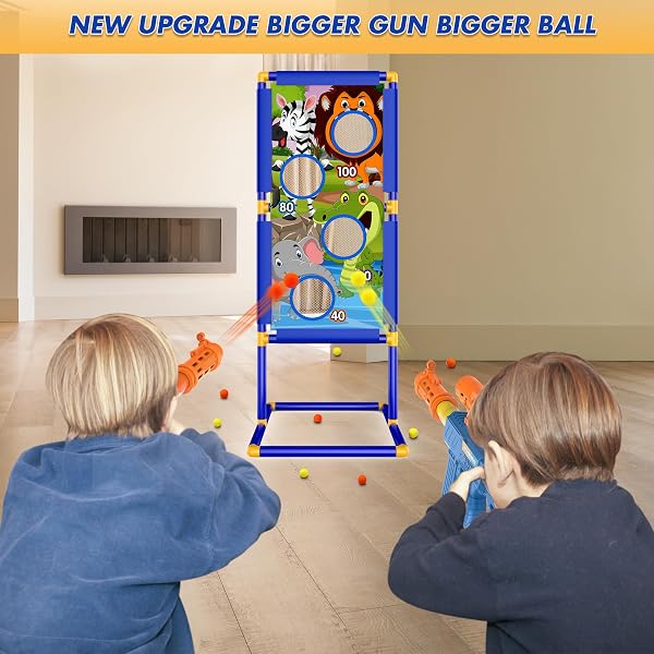 KKONES SHOOTING GAME TOY FOR BOYS – 2 PLAYER TOY FOAM BLASTER AIR GUNS, 24 FOAM BULLET BALLS POPPER & STANDING SHOOTING TARGET, BIRTHDAY GIFTS FOR AGE 3 4 5 6 7 8 9 10-12 YEARS OLD KIDS, GIRLS