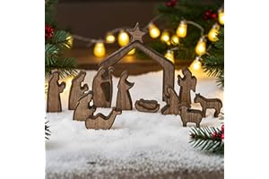 FESTGLOX Wooden Nativity Scene Set, 13Pcs Christmas Nativity Scene with Manger Miniature Holy Family Figurines, Rustic Nativity Sets & Figures for Kids Christmas Indoor Decor