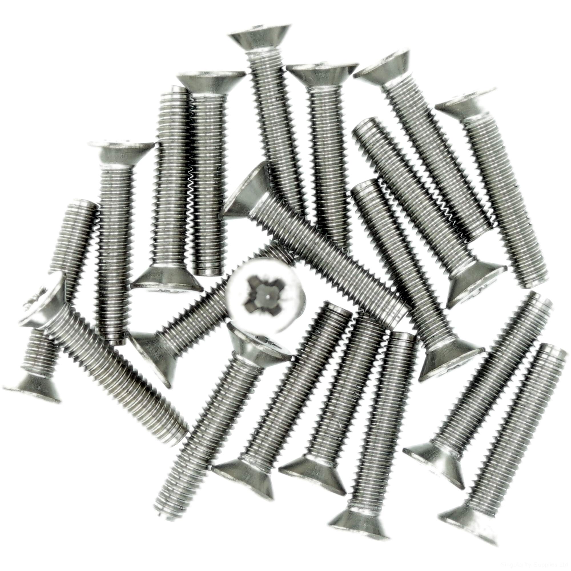 M4 (4mm x 25mm) Pozi Countersunk Thread Rolling Screw - Stainless Steel (A2) (Pack of 20)